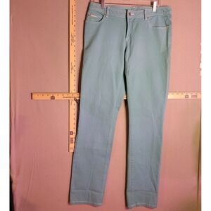 Michael Kors Aqua Blue Rhinestone MK Logo Straight Leg Jeans Womens Size 8‎